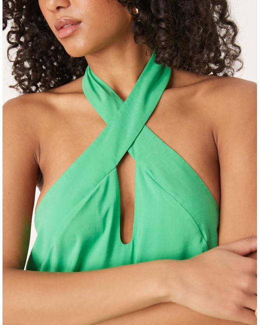 Robe droit mi-longue fendue sur les côtés à encolure croisée - vif ASOS en coloris Green