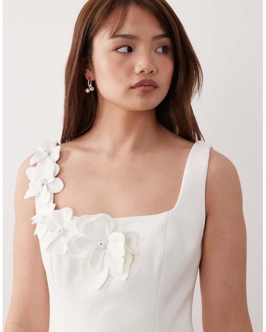 Forever New White Bridal Flower Detail Mini Dress