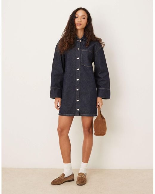 ASOS Blue – langärmliges oversize-hemdblusenkleid aus denim
