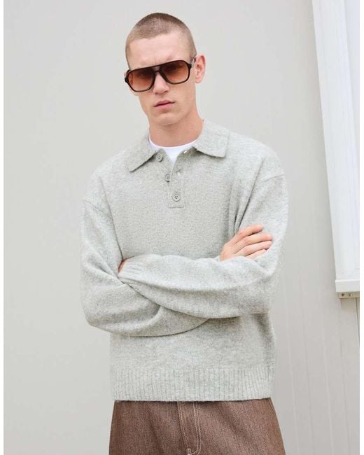 Bershka Gray Polo Collar Sweater for men