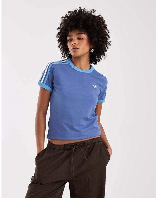 Adidas Originals Slim-Fit T-Shirt Met 3-Stripes in het Blue
