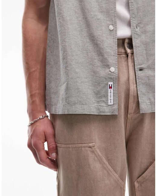 Camisa Verde Lavado Con Botones De Lino De Tommy Hilfiger de hombre de color Gray