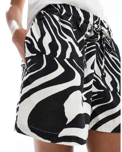 ASOS Short Met Linnenlook En Elastische Taille in het White