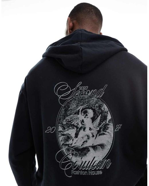 Sudadera Negra Extragrande Con Capucha Y Estampado De ASOS de hombre de color Black