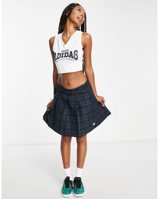 adidas Originals Preppy Varsity Checked Pleated Tennis Skirt in Blue | Lyst