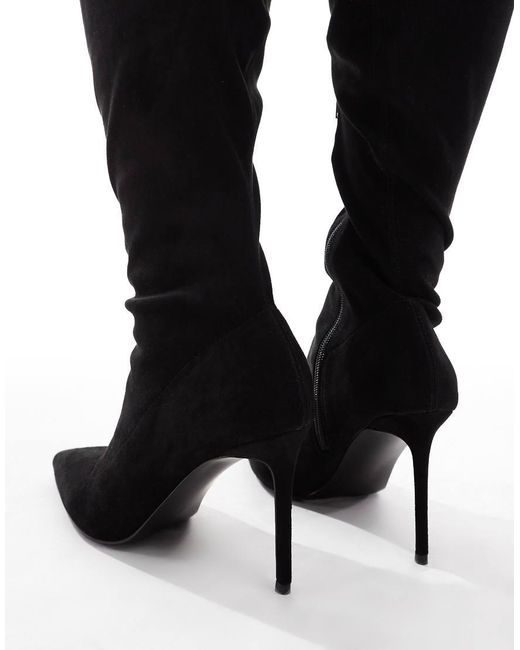 Botas Por Encima De La Rodilla De Tacón Alto Microtexturizadas Kathryn De Curve-Negro ASOS de color Black