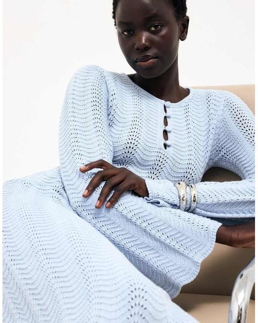 NA-KD Blue Knitted Crochet Maxi Dress
