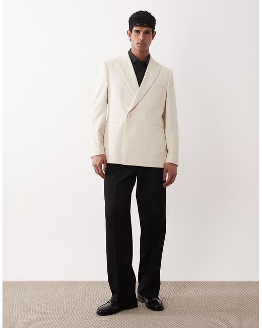 ASOS Natural Double Breasted Deep Wrap Regular Blazer for men