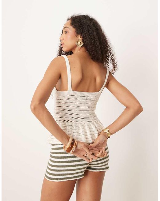 New Look White Knitted Peplum Singlet Top
