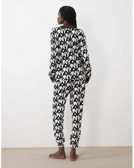 DKNY Black Long Sleeve Crew Top & Jogger Pyjama Set