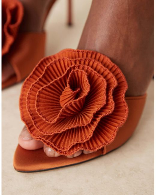 ASOS Brown Naomi Corsage Detail High Heel Mules