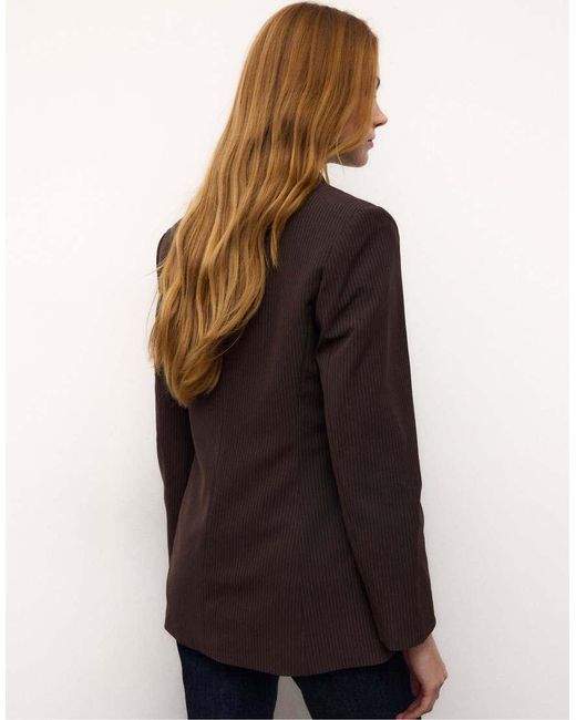Stradivarius Brown Striped Fitted Blazer