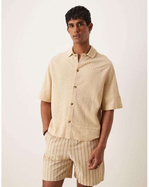 ASOS Natural Boxy Oversized Knit Shirt for men