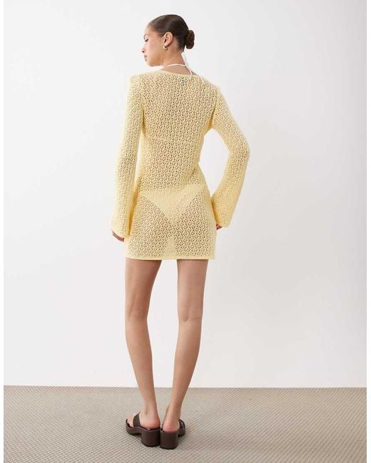 New Look Natural Ring Detail Crochet Kaftan