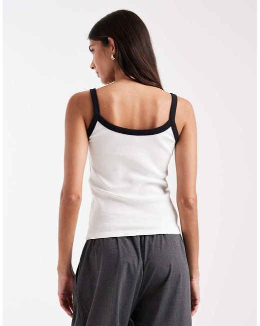 Pieces White Contrast Trim Cami Top