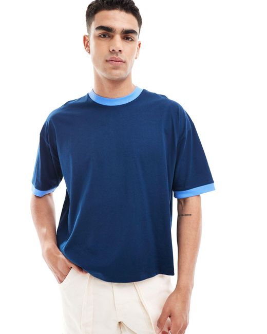 ASOS Blue Oversized Boxy Fit Ringer T-shirt for men