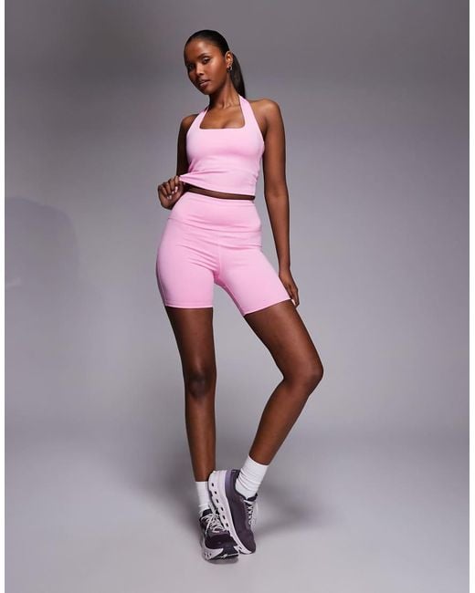 4505 Pink Active Halterneck Performance Tank Top With Inner Bra