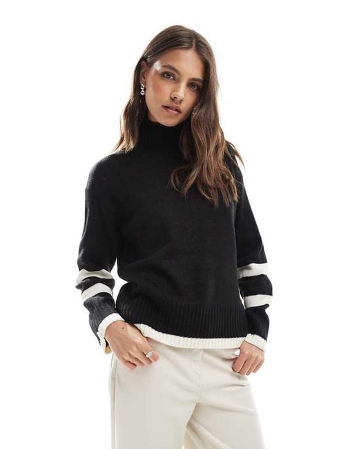 Brave Soul Black Oversized Turtle Neck Jumper With Stripe Detail