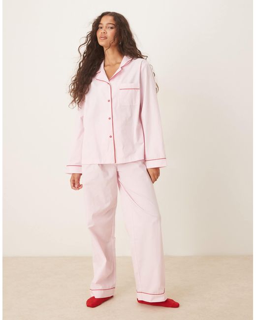ASOS Pink – pyjama aus webstoff-hemd und hose mit weitem bein