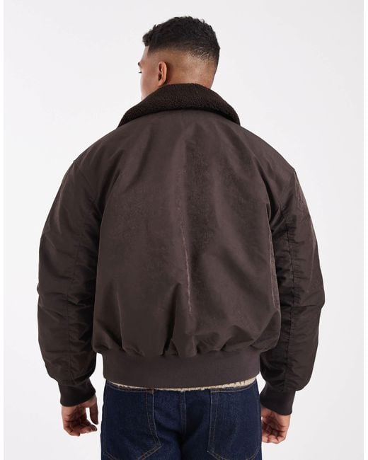 Jack & Jones Gray Bomber Jacket With Borg Collar for men