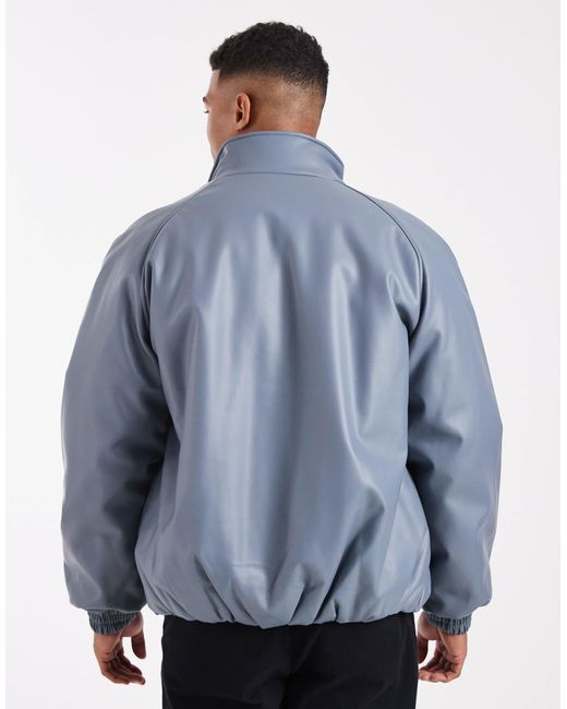 ASOS Blue Faux Leather Funnel Neck Bomber for men
