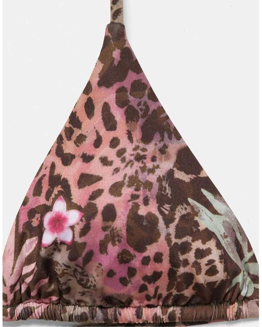 Pull&Bear Brown Printed Triangle Bikini Top