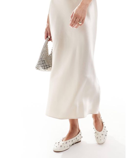 Stradivarius White Studded Ballet Flat