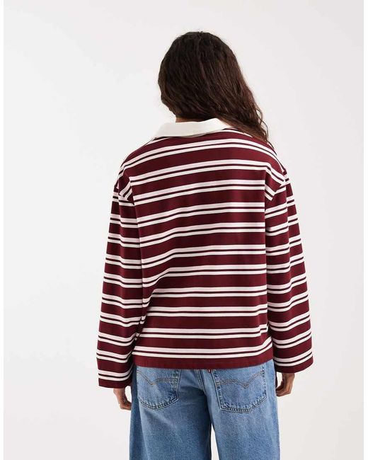 4th & Reckless Exclusive Cotton Rich Collared Long Sleeve Embroidered Logo Rugby Top