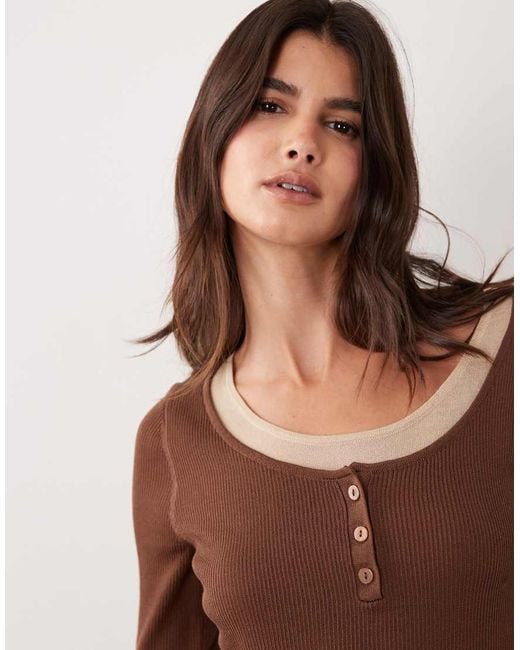 ASOS Brown Double Layer Scoop Neck Sheer Top