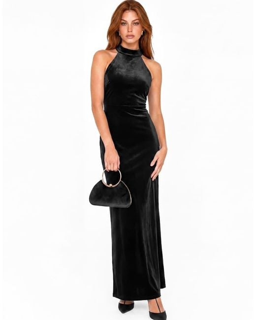 Maya Black Halter Neck Velvet Maxi Dress