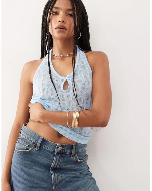 Collusion Blue Delicate Lace Halter Top