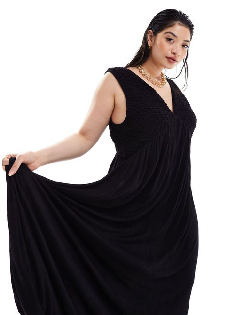ASOS Black Asos Design Curve V Neck With Full Hem Midaxi Dress
