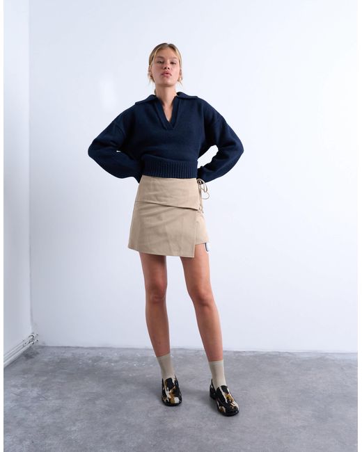 TOPSHOP Blue Knitted V Neck Collar Jumper