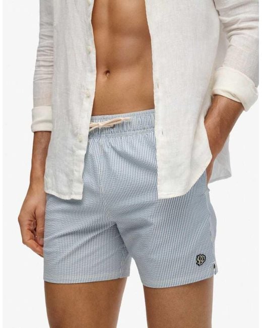 Superdry White Seer Sucker 15-Inch Swim Shorts for men