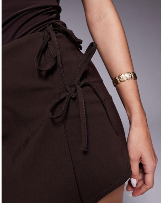 ASOS Brown Bengaline Tie Side Skort