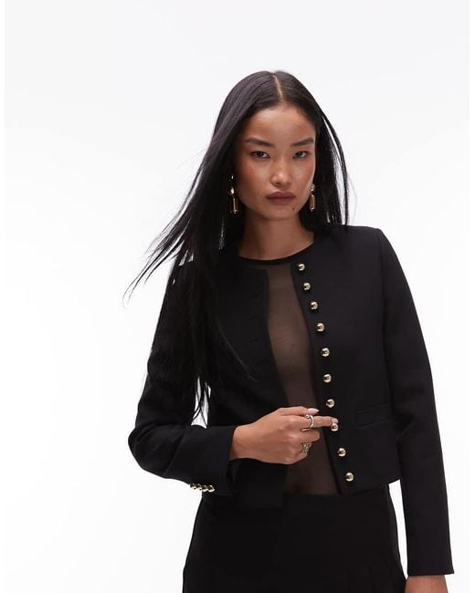Mango Black Tailored Jacket With Gold Buttons