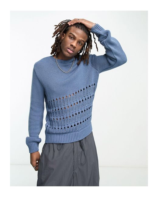 Collusion Blue Knitted Jumper With Ladder Panel Detail for men