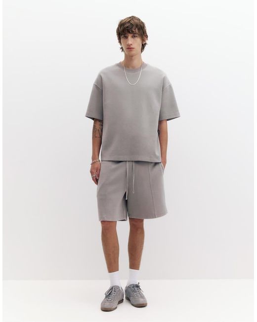 Pull&Bear Gray Interlock Short Sleeve Heavweight T-shirt for men