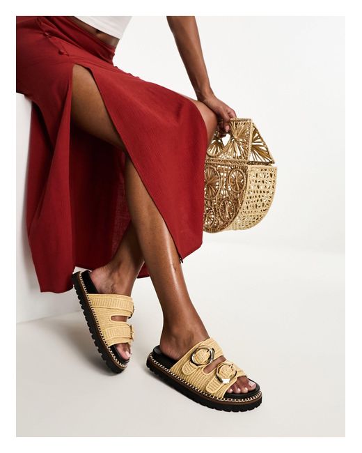 River Island Raffia Double Buckle Sandals in Red Lyst