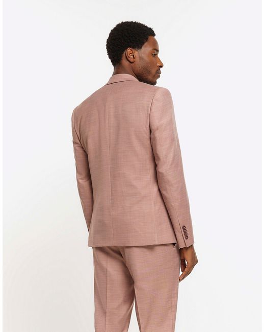 River Island Pink Slim Fit Textured Suit Jacket for men