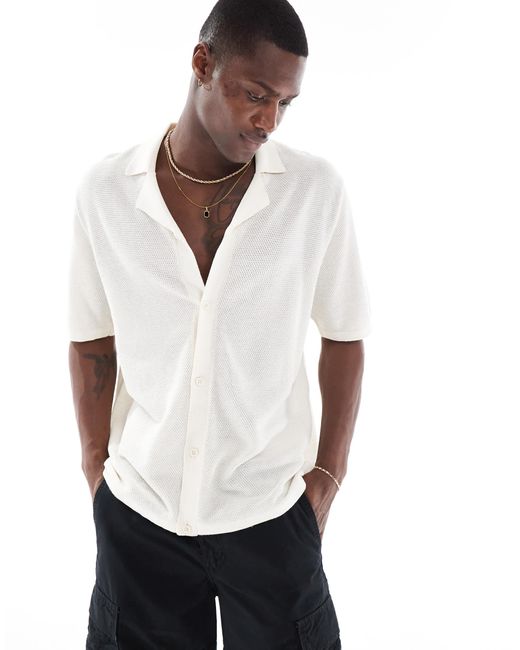 Polo boutonné oversize en maille Jack & Jones pour homme en coloris White