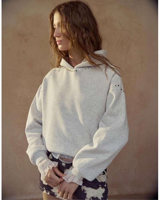 Pull&Bear Natural Studded Hoodie