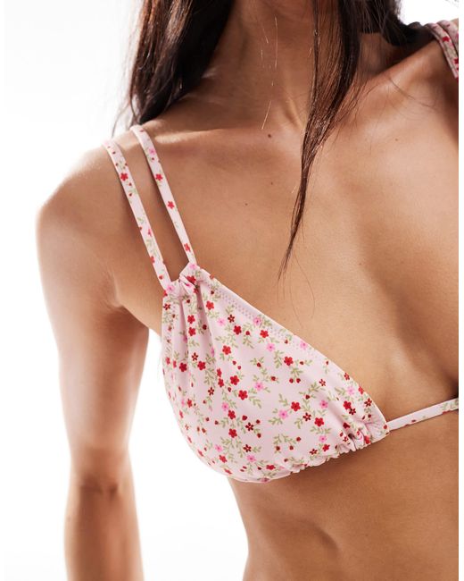 Miss Selfridge Pink Double Strap Tie Front Triangle Bikini Top