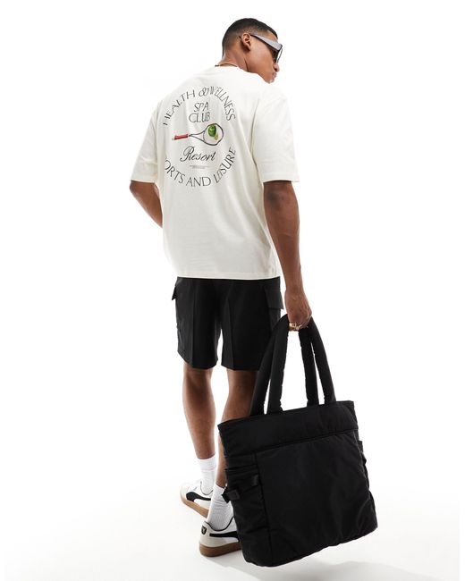 T-shirt oversize color bianco sporco con stampa di tennis club sul retro di ASOS in White da Uomo