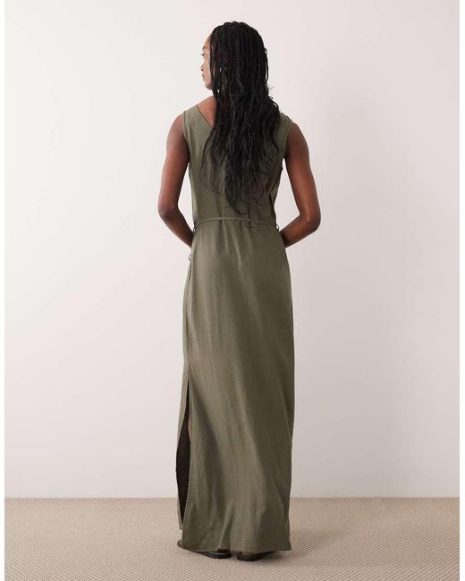JDY Tall Green Tie Waist Linen Blend Maxi Dress