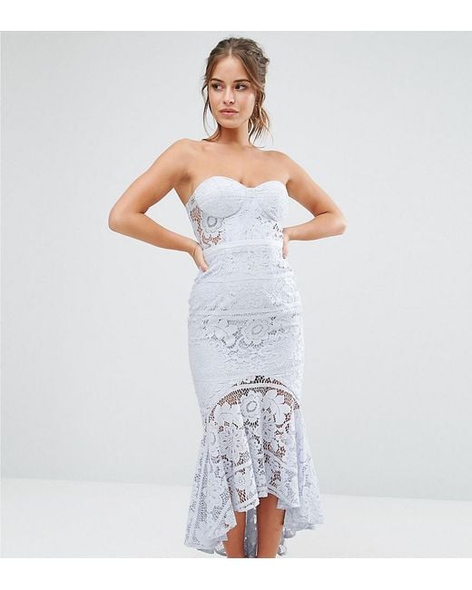 Jarlo Blue Allover Lace Bandeau Midi Dress With Highlow Fishtail