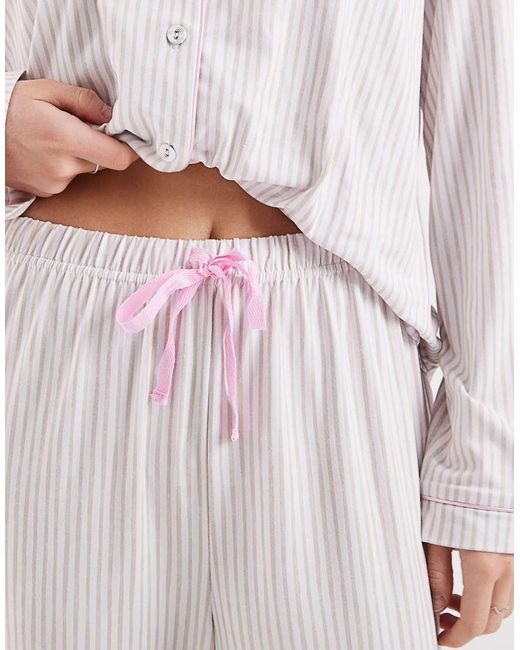 Loungeable White Super Soft Jersey Revere Top And Trouser Set