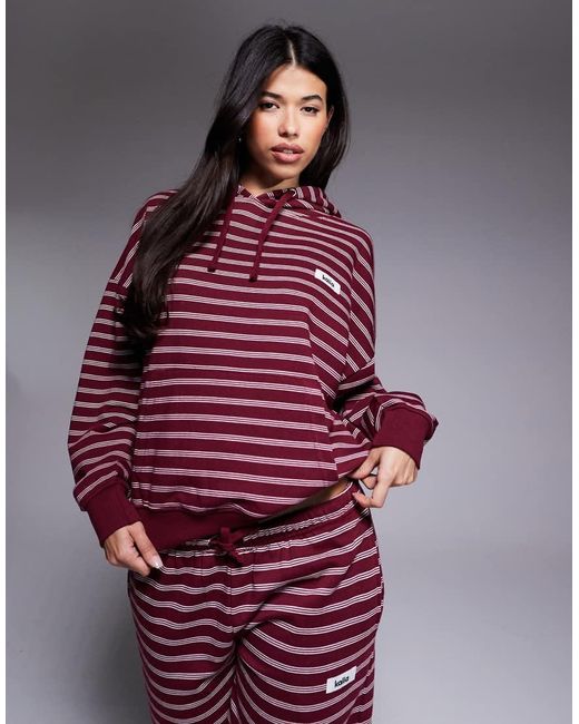 Kaiia Oversized Hoodie Van Katoenmix Met Logopatch En Strepen in het Red