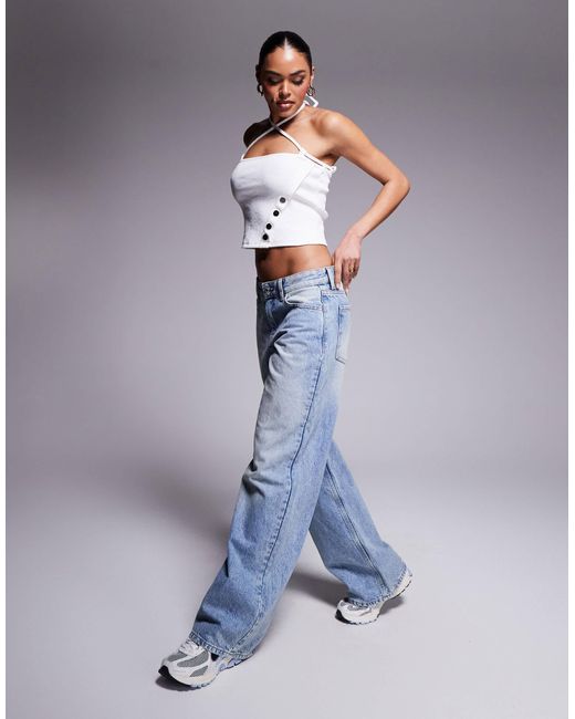 Liquor N Poker Blue Halter Ribbed Top With Studs