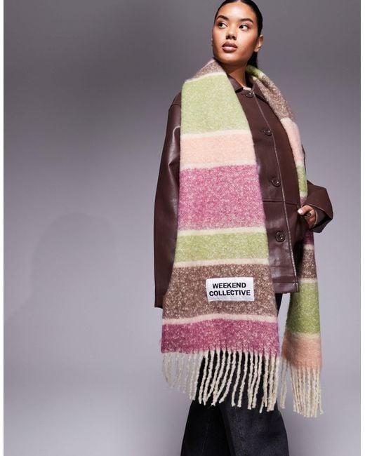 ASOS Purple Weekend Collective Oversized Stripe Scarf With Woven Label